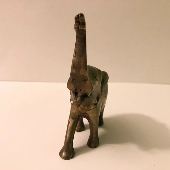 Vintage Brass Elephant Trunk Up Animal 4.75 Inch Tall  Figurine Decor - Picture 3 of 10